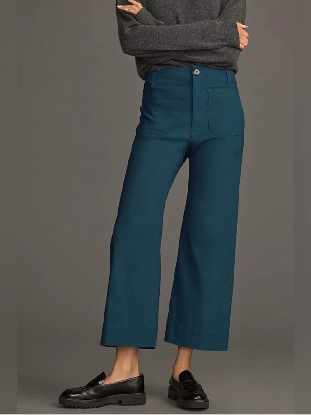 Anthropologie Maeve The Colette Cropped Linen Wide Leg Pants Teal 23